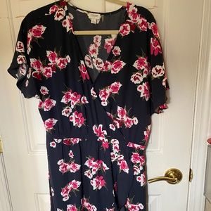 J.CREW Navy & Magenta Floral faux wrap Dress